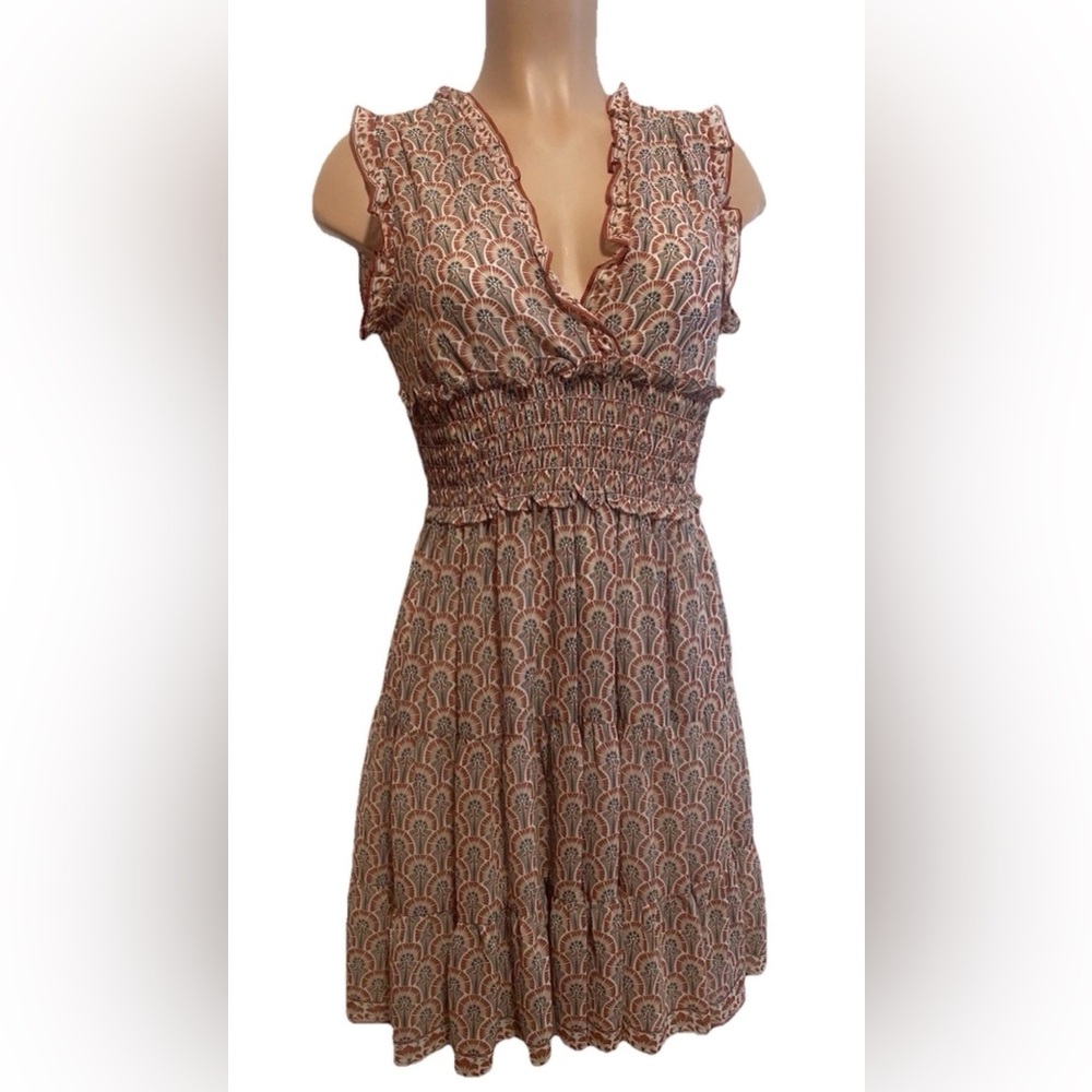 Max Studio Sleeveless Ruffle Trim Printed Boho Fairy Dress Size XS